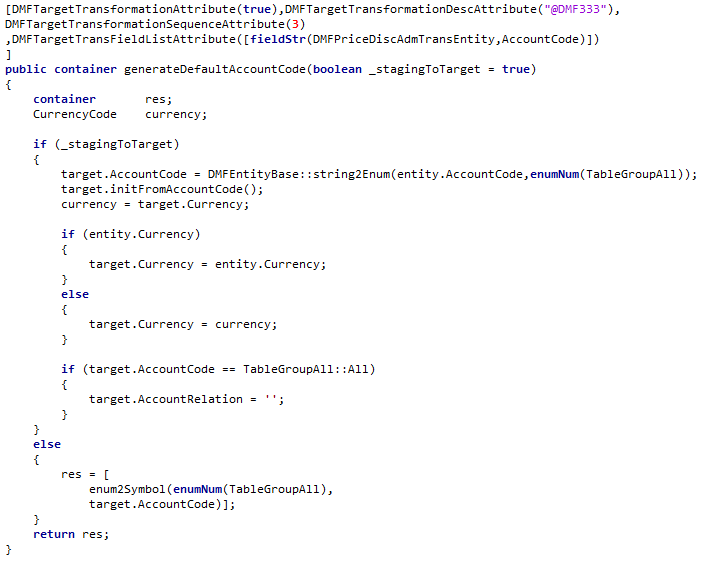 generate method for DefaultAccountCode