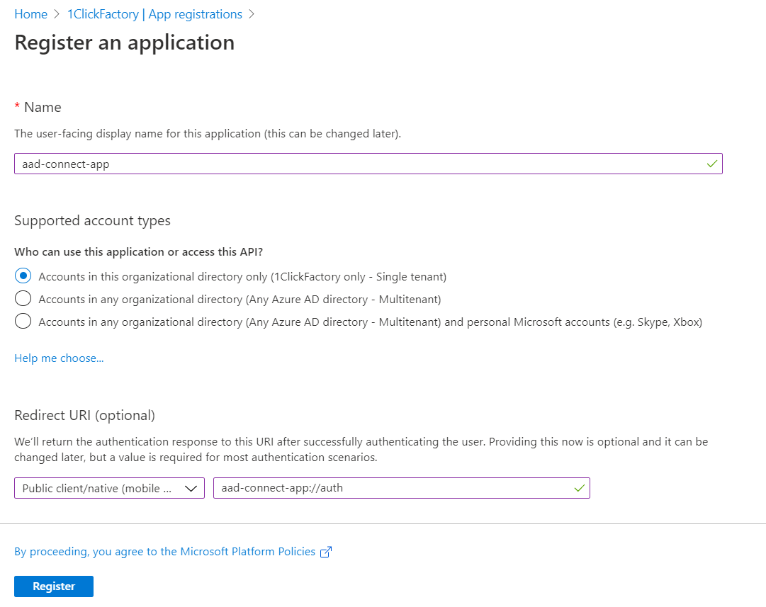 new app registration